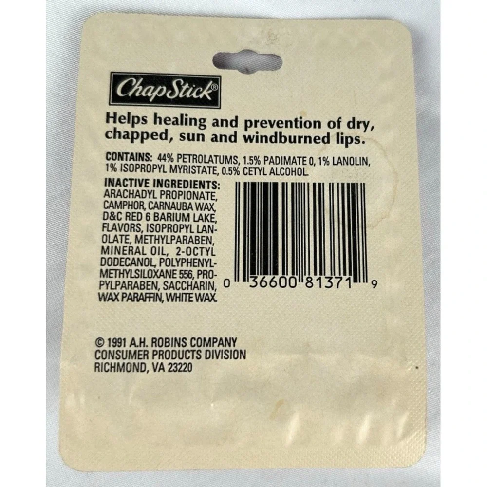 Vtg 1991 Cherry ChapStick Lip Balm RARE Sealed Chap Stick
